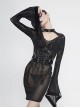 Circuit Diagram Flocking Printed Loop Collar Flared Sleeve Black Punk Dress