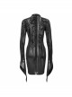 Circuit Diagram Flocking Printed Loop Collar Flared Sleeve Black Punk Dress