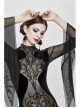 Translucent Embroidered Splice Velvet Big Flared Sleeves Black Gothic Short Dress