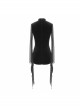 Translucent Embroidered Splice Velvet Big Flared Sleeves Black Gothic Short Dress