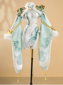 Game Genshin Impact Zibai Outfit Printed Version Halloween Cosplay Costume Set