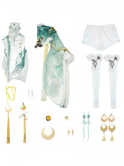 Game Genshin Impact Zibai Outfit Printed Version Halloween Cosplay Costume Set