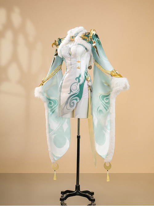 Game Genshin Impact Zibai Outfit Printed Version Halloween Cosplay Costume Set