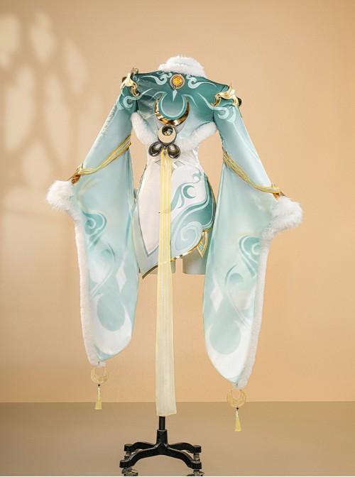 Game Genshin Impact Zibai Outfit Printed Version Halloween Cosplay Costume Set