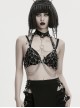 Black Artificial Leather Sexy Hollow-Out Design Hot-Girl Aesthetic Punk Style Choker Chest Chain