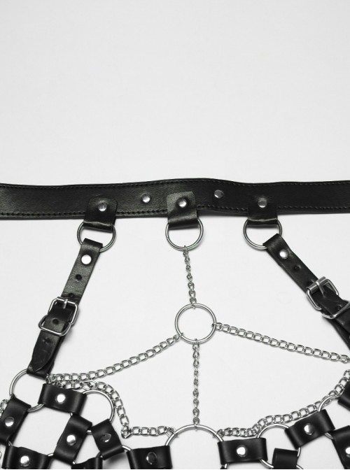 Black Artificial Leather Sexy Hollow-Out Design Hot-Girl Aesthetic Punk Style Choker Chest Chain