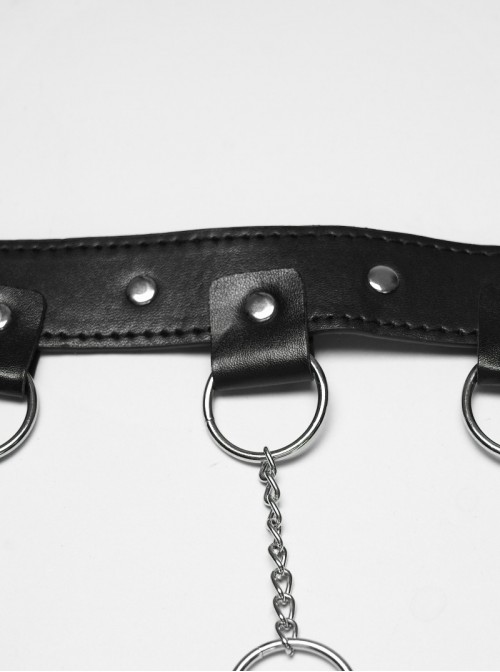 Black Artificial Leather Sexy Hollow-Out Design Hot-Girl Aesthetic Punk Style Choker Chest Chain