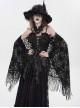 Black Hollow Out Flowers Knitting Lace Tassel Elegant Gothic Style Shawl