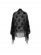 Black Hollow Out Flowers Knitting Lace Tassel Elegant Gothic Style Shawl