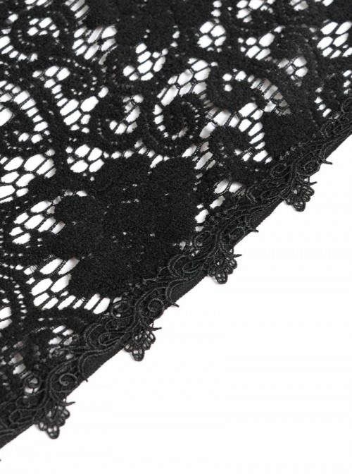 Black Hollow Out Flowers Knitting Lace Tassel Elegant Gothic Style Shawl