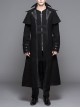 Men Gothic Pattern Leather Fake Two Pieces Double-Sided Woollen Split Design Black Coats