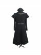 Men Gothic Pattern Leather Fake Two Pieces Double-Sided Woollen Split Design Black Coats
