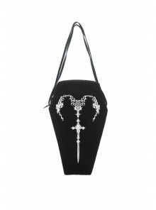 Black Velvet Mystery Horn Embroidery Coffin-Shaped Gothic Style Bag