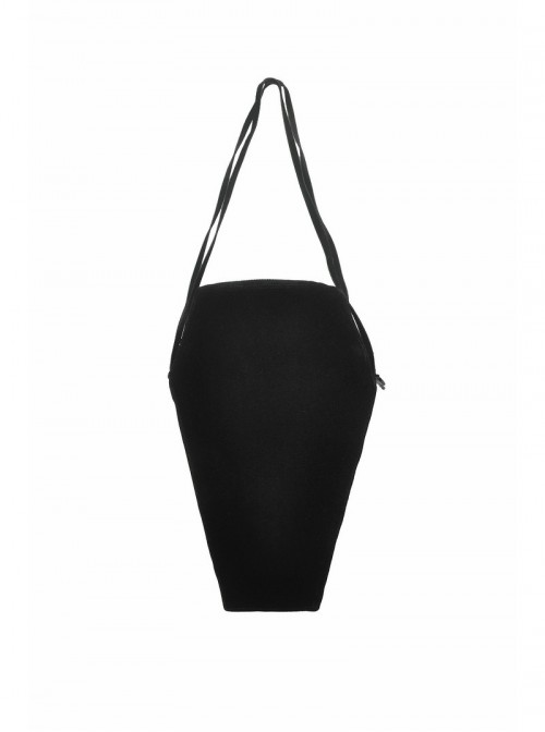 Black Velvet Mystery Horn Embroidery Coffin-Shaped Gothic Style Bag