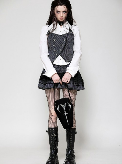 Black Velvet Mystery Horn Embroidery Coffin-Shaped Gothic Style Bag