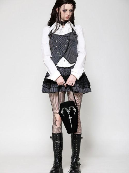 Black Velvet Mystery Horn Embroidery Coffin-Shaped Gothic Style Bag