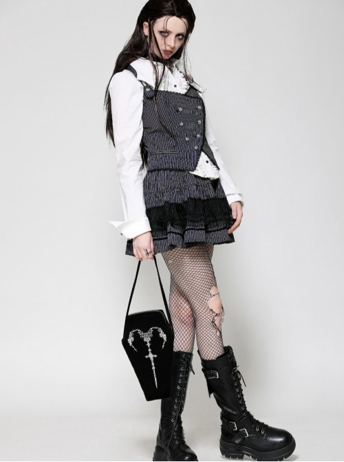 Black Velvet Mystery Horn Embroidery Coffin-Shaped Gothic Style Bag