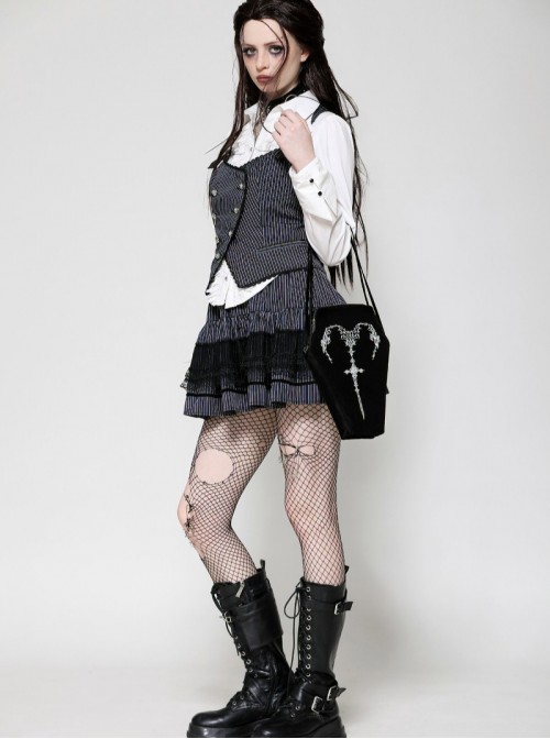 Black Velvet Mystery Horn Embroidery Coffin-Shaped Gothic Style Bag