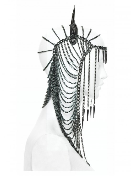 Black Chain Individual Thorn Spike Rivet Punk Style Crown