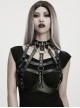 Black Artificial Leather Sexy Hollow Design Skull Studs D-Ring Buckle Chains Rock Punk Bustier