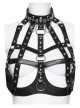 Black Artificial Leather Sexy Hollow Design Skull Studs D-Ring Buckle Chains Rock Punk Bustier