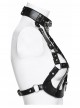 Black Artificial Leather Sexy Hollow Design Skull Studs D-Ring Buckle Chains Rock Punk Bustier