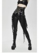 Leather Patchwork Vintage Distressed Belted Irregularly Lace Hem Black Punk Corset