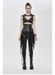 Leather Patchwork Vintage Distressed Belted Irregularly Lace Hem Black Punk Corset