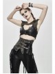 Leather Patchwork Vintage Distressed Belted Irregularly Lace Hem Black Punk Corset