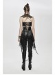 Leather Patchwork Vintage Distressed Belted Irregularly Lace Hem Black Punk Corset