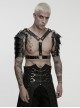 Black Artificial Leather Warrior Punk Men Double-Shoulder Armor Harness Two-Piece Set