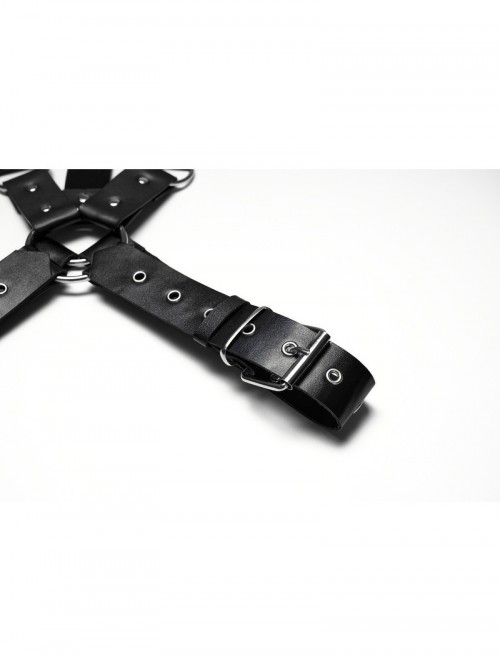 Black Artificial Leather Warrior Punk Men Double-Shoulder Armor Harness Two-Piece Set