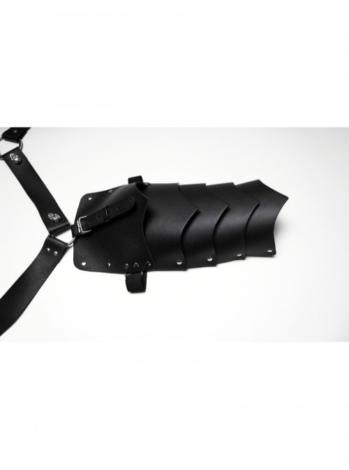 Black Artificial Leather Warrior Punk Men Double-Shoulder Armor Harness Two-Piece Set