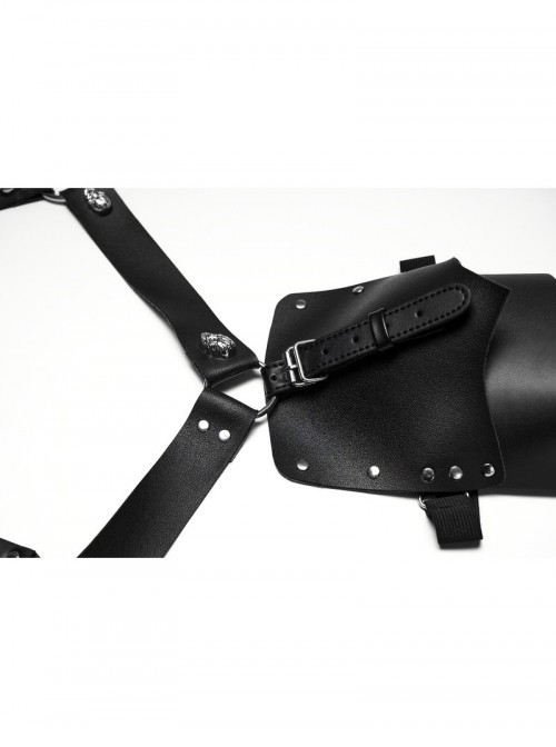 Black Artificial Leather Warrior Punk Men Double-Shoulder Armor Harness Two-Piece Set