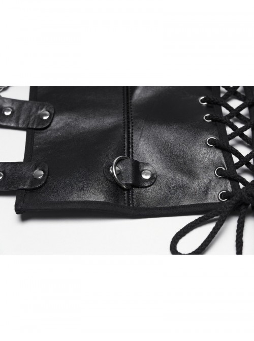 Black Artificial Leather Side Drawstrings Multi-Leather Straps Dark Knight Vibe Metal Punk Men Corset