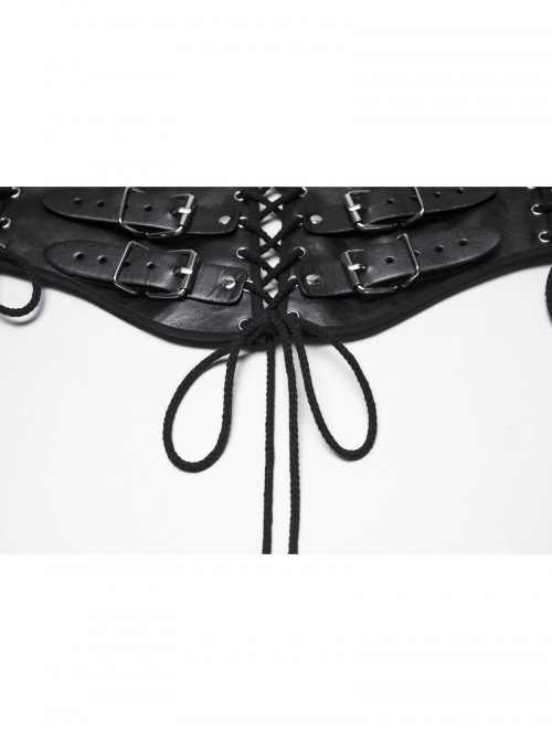 Black Artificial Leather Side Drawstrings Multi-Leather Straps Dark Knight Vibe Metal Punk Men Corset
