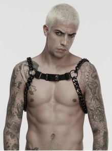 Black Metal Thick Chains Rugged Charm Punk Men Harness