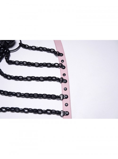 Black Skull Drooping Chains Pink Bat Bow Straps Rebellious Punk Chest Chain