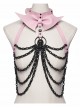 Black Skull Drooping Chains Pink Bat Bow Straps Rebellious Punk Chest Chain