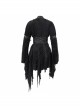 Rags Faded Long Sleeve Lace-Up Asymmetric Mesh Hem Black Punk Kimonos Dress