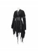 Rags Faded Long Sleeve Lace-Up Asymmetric Mesh Hem Black Punk Kimonos Dress
