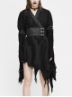 Rags Faded Long Sleeve Lace-Up Asymmetric Mesh Hem Black Punk Kimonos Dress