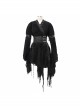 Rags Faded Long Sleeve Lace-Up Asymmetric Mesh Hem Black Punk Kimonos Dress