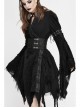 Rags Faded Long Sleeve Lace-Up Asymmetric Mesh Hem Black Punk Kimonos Dress