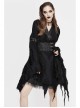 Rags Faded Long Sleeve Lace-Up Asymmetric Mesh Hem Black Punk Kimonos Dress