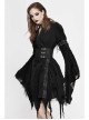 Rags Faded Long Sleeve Lace-Up Asymmetric Mesh Hem Black Punk Kimonos Dress