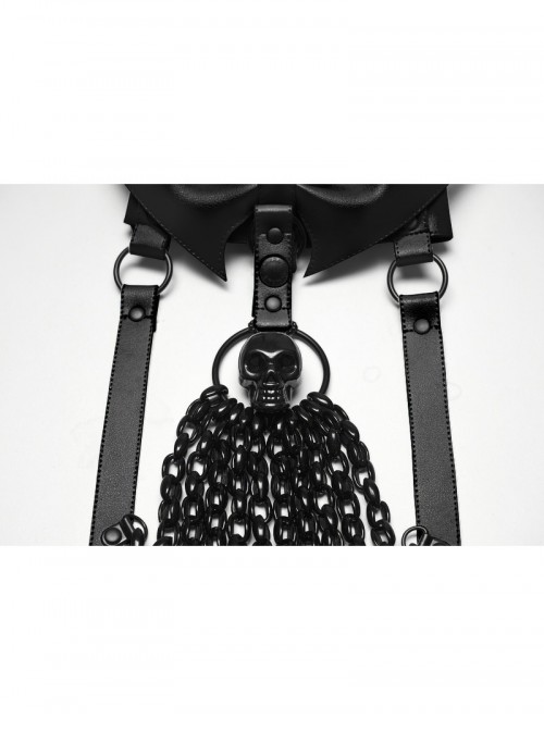 Black Bat Bow Straps Skull Drooping Chains Rebellious Punk Chest Chain