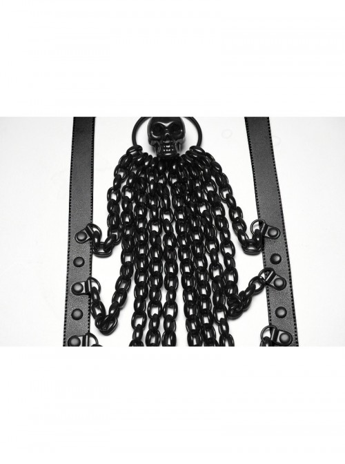 Black Bat Bow Straps Skull Drooping Chains Rebellious Punk Chest Chain