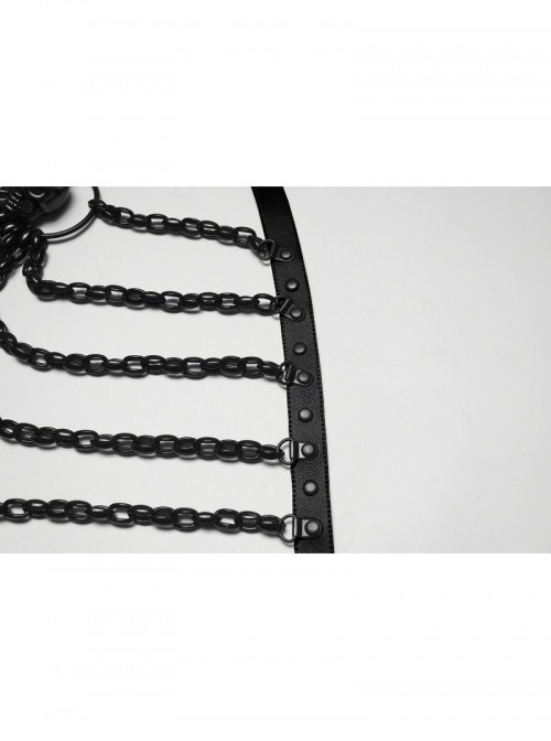 Black Bat Bow Straps Skull Drooping Chains Rebellious Punk Chest Chain