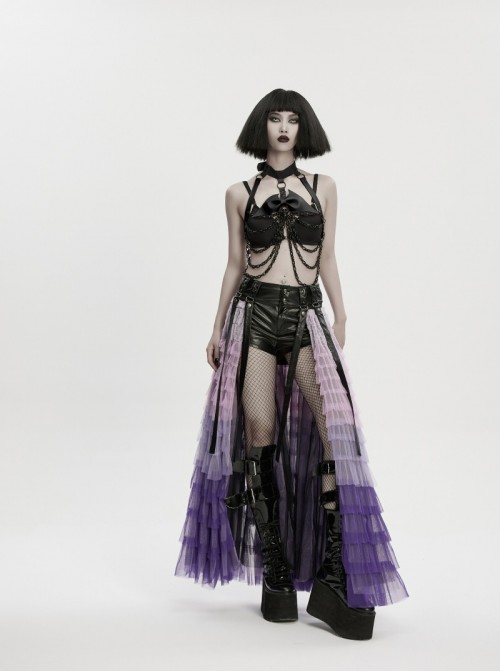 Black Bat Bow Straps Skull Drooping Chains Rebellious Punk Chest Chain